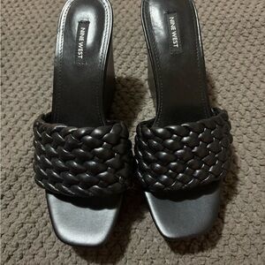 Nine West Black Mules with Intricate Woven Design